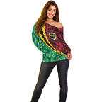 Vanuatu Personalized Tribal Off Shoulder Sweater Aboriginal Inspired Mix Style - Aussie Hoodie