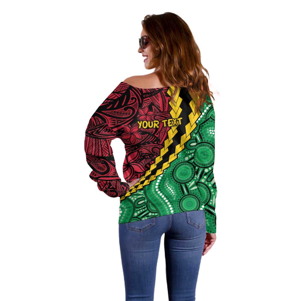 Vanuatu Personalized Tribal Off Shoulder Sweater Aboriginal Inspired Mix Style - Aussie Hoodie