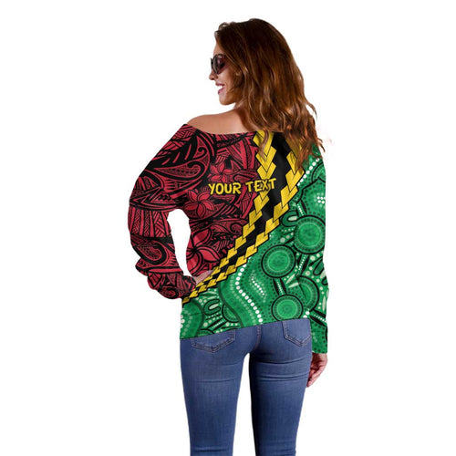 Vanuatu Personalized Tribal Off Shoulder Sweater Aboriginal Inspired Mix Style - Aussie Hoodie