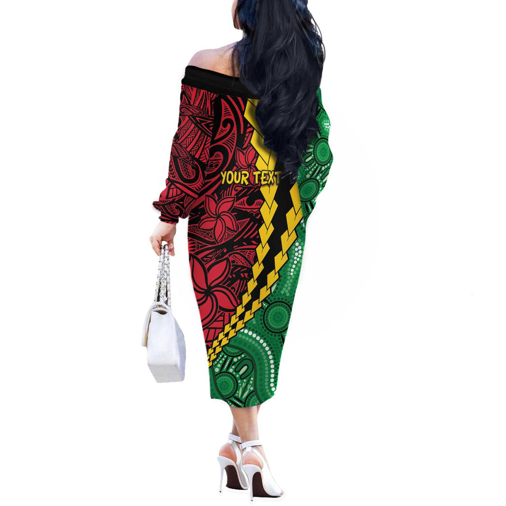 Vanuatu Personalized Tribal Off The Shoulder Long Sleeve Dress Aboriginal Inspired Mix Style - Aussie Hoodie