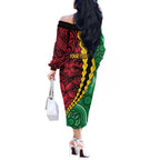 Vanuatu Personalized Tribal Off The Shoulder Long Sleeve Dress Aboriginal Inspired Mix Style - Aussie Hoodie
