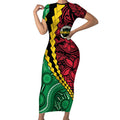 Vanuatu Personalized Tribal Short Sleeve Bodycon Dress Aboriginal Inspired Mix Style - Aussie Hoodie