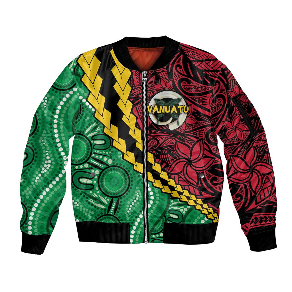 Vanuatu Personalized Tribal Sleeve Zip Bomber Jacket Aboriginal Inspired Mix Style - Aussie Hoodie
