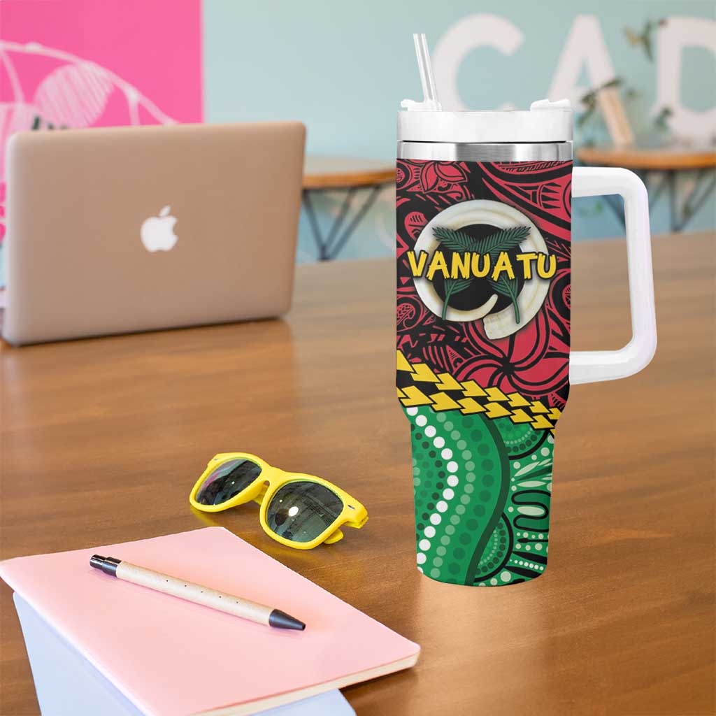 Vanuatu Personalized Tribal Tumbler With Handle Aboriginal Inspired Mix Style - Aussie Hoodie