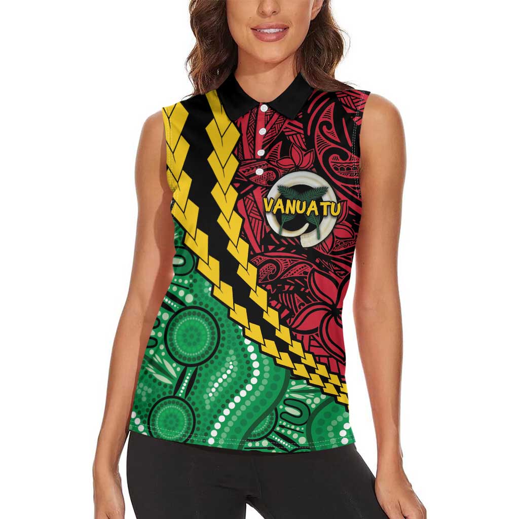 Vanuatu Personalized Tribal Women Sleeveless Polo Shirt Aboriginal Inspired Mix Style - Aussie Hoodie