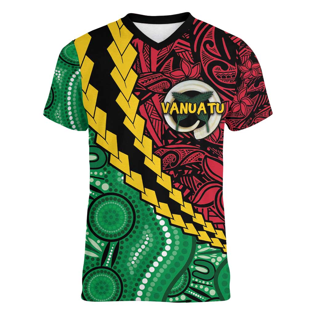 Vanuatu Personalized Tribal Women V-Neck T-Shirt Aboriginal Inspired Mix Style - Aussie Hoodie
