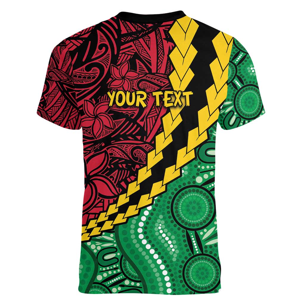 Vanuatu Personalized Tribal Women V-Neck T-Shirt Aboriginal Inspired Mix Style - Aussie Hoodie