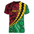 Vanuatu Personalized Tribal Women V-Neck T-Shirt Aboriginal Inspired Mix Style - Aussie Hoodie