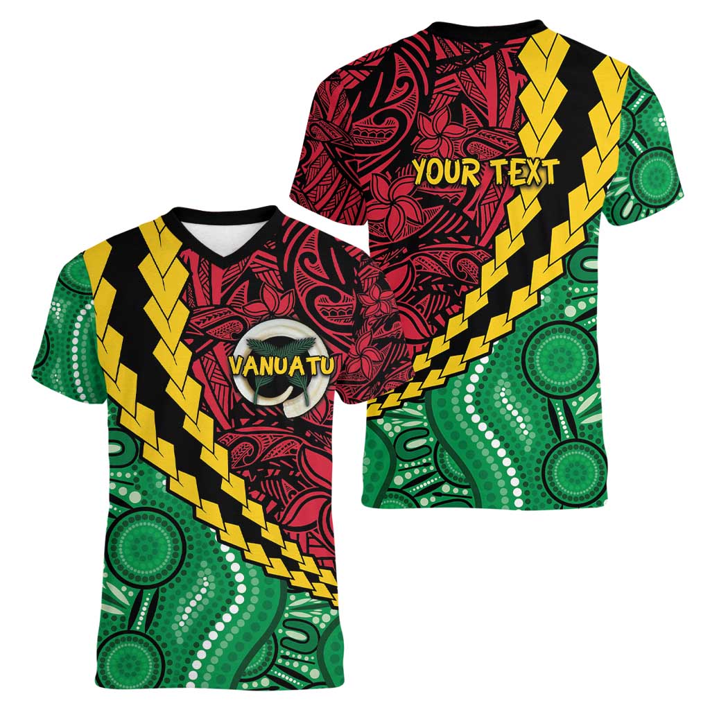 Vanuatu Personalized Tribal Women V-Neck T-Shirt Aboriginal Inspired Mix Style - Aussie Hoodie