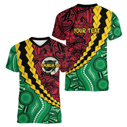 Vanuatu Personalized Tribal Women V-Neck T-Shirt Aboriginal Inspired Mix Style - Aussie Hoodie