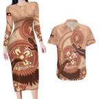 NAIDOC 2025 Strength Vision & Legacy Couples Matching Long Sleeve Bodycon Dress and Hawaiian Shirt Future Dreaming - Taupe