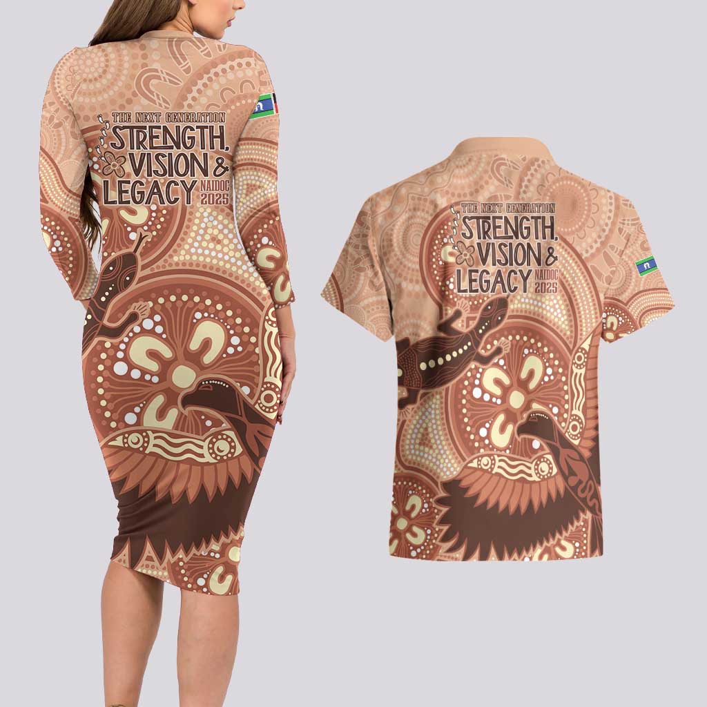 NAIDOC 2025 Strength Vision & Legacy Couples Matching Long Sleeve Bodycon Dress and Hawaiian Shirt Future Dreaming - Taupe
