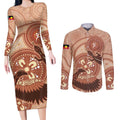 NAIDOC 2025 Strength Vision & Legacy Couples Matching Long Sleeve Bodycon Dress and Long Sleeve Button Shirt Future Dreaming - Taupe