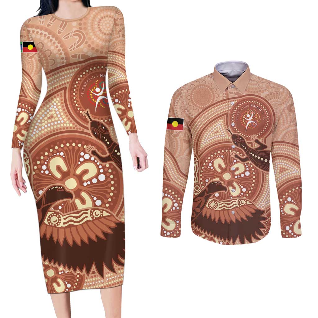 NAIDOC 2025 Strength Vision & Legacy Couples Matching Long Sleeve Bodycon Dress and Long Sleeve Button Shirt Future Dreaming - Taupe