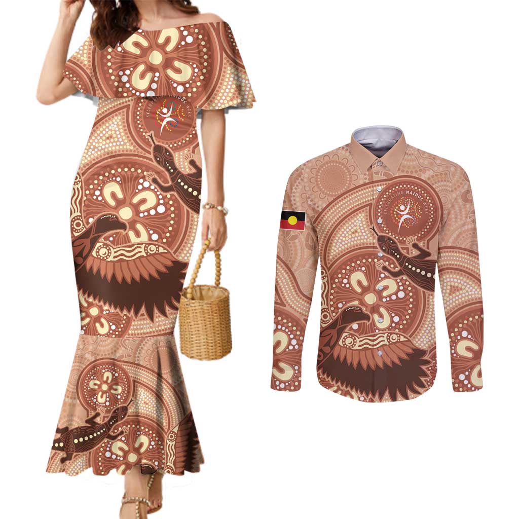 NAIDOC 2025 Strength Vision & Legacy Couples Matching Mermaid Dress and Long Sleeve Button Shirt Future Dreaming - Taupe