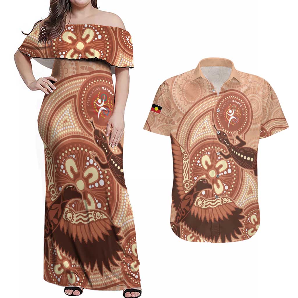 NAIDOC 2025 Strength Vision & Legacy Couples Matching Off Shoulder Maxi Dress and Hawaiian Shirt Future Dreaming - Taupe