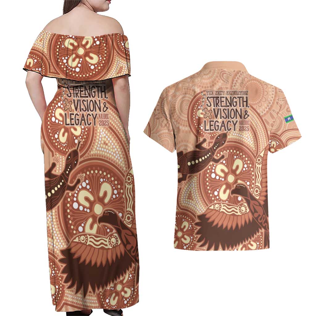 NAIDOC 2025 Strength Vision & Legacy Couples Matching Off Shoulder Maxi Dress and Hawaiian Shirt Future Dreaming - Taupe