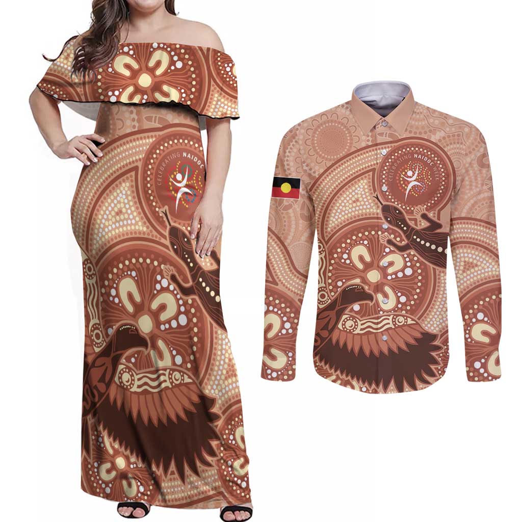 NAIDOC 2025 Strength Vision & Legacy Couples Matching Off Shoulder Maxi Dress and Long Sleeve Button Shirt Future Dreaming - Taupe