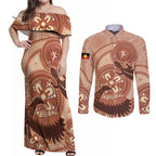 NAIDOC 2025 Strength Vision & Legacy Couples Matching Off Shoulder Maxi Dress and Long Sleeve Button Shirt Future Dreaming - Taupe