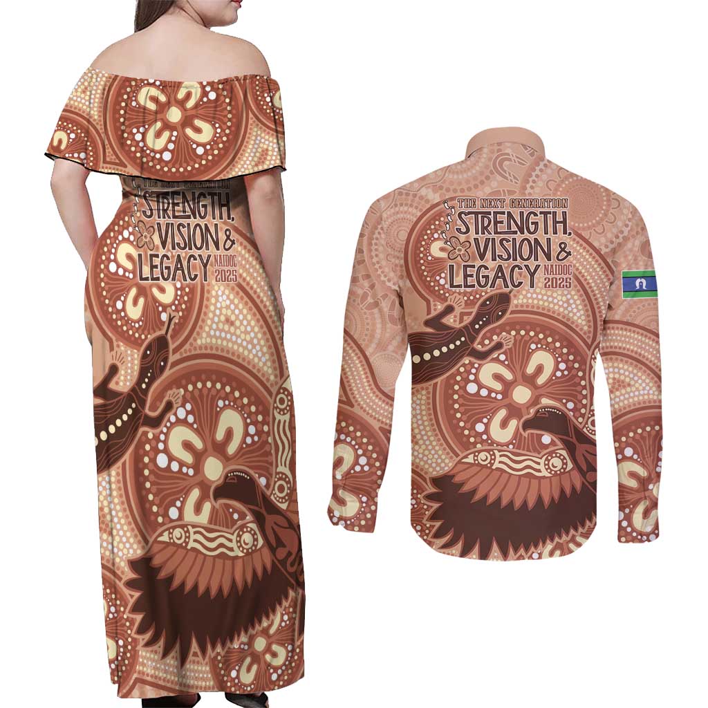NAIDOC 2025 Strength Vision & Legacy Couples Matching Off Shoulder Maxi Dress and Long Sleeve Button Shirt Future Dreaming - Taupe