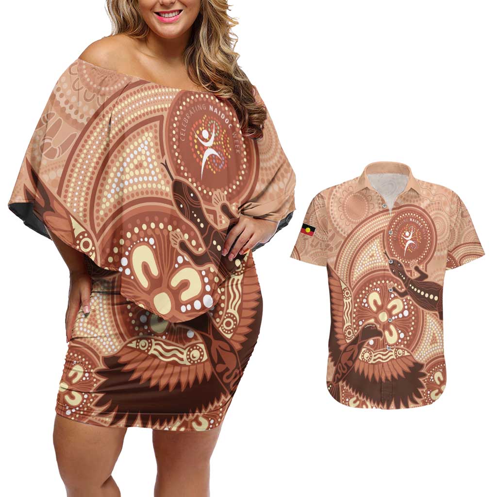 NAIDOC 2025 Strength Vision & Legacy Couples Matching Off Shoulder Short Dress and Hawaiian Shirt Future Dreaming - Taupe