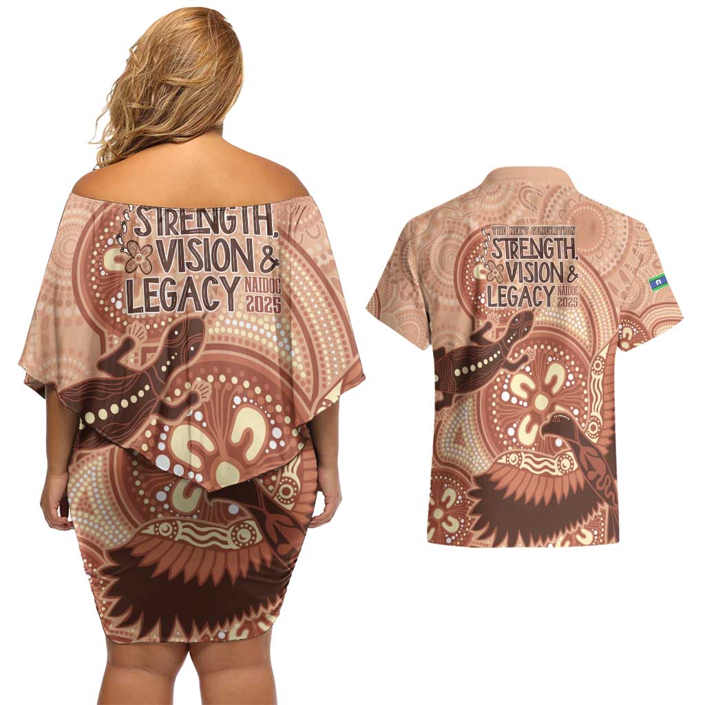 NAIDOC 2025 Strength Vision & Legacy Couples Matching Off Shoulder Short Dress and Hawaiian Shirt Future Dreaming - Taupe