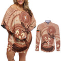 NAIDOC 2025 Strength Vision & Legacy Couples Matching Off Shoulder Short Dress and Long Sleeve Button Shirt Future Dreaming - Taupe