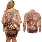 NAIDOC 2025 Strength Vision & Legacy Couples Matching Off Shoulder Short Dress and Long Sleeve Button Shirt Future Dreaming - Taupe