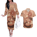 NAIDOC 2025 Strength Vision & Legacy Couples Matching Off The Shoulder Long Sleeve Dress and Hawaiian Shirt Future Dreaming - Taupe