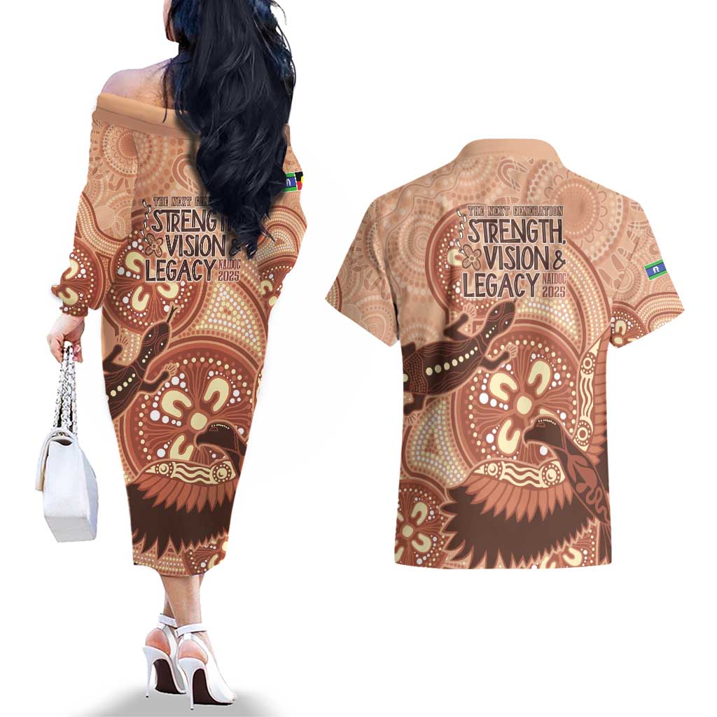 NAIDOC 2025 Strength Vision & Legacy Couples Matching Off The Shoulder Long Sleeve Dress and Hawaiian Shirt Future Dreaming - Taupe