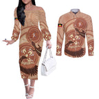 NAIDOC 2025 Strength Vision & Legacy Couples Matching Off The Shoulder Long Sleeve Dress and Long Sleeve Button Shirt Future Dreaming - Taupe