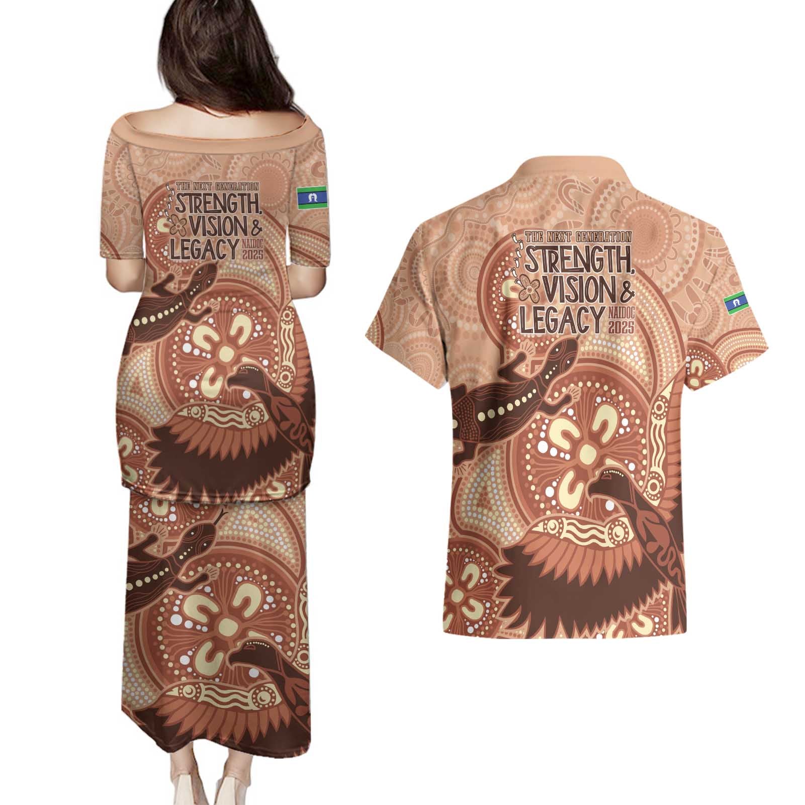 NAIDOC 2025 Strength Vision & Legacy Couples Matching Puletasi and Hawaiian Shirt Future Dreaming - Taupe