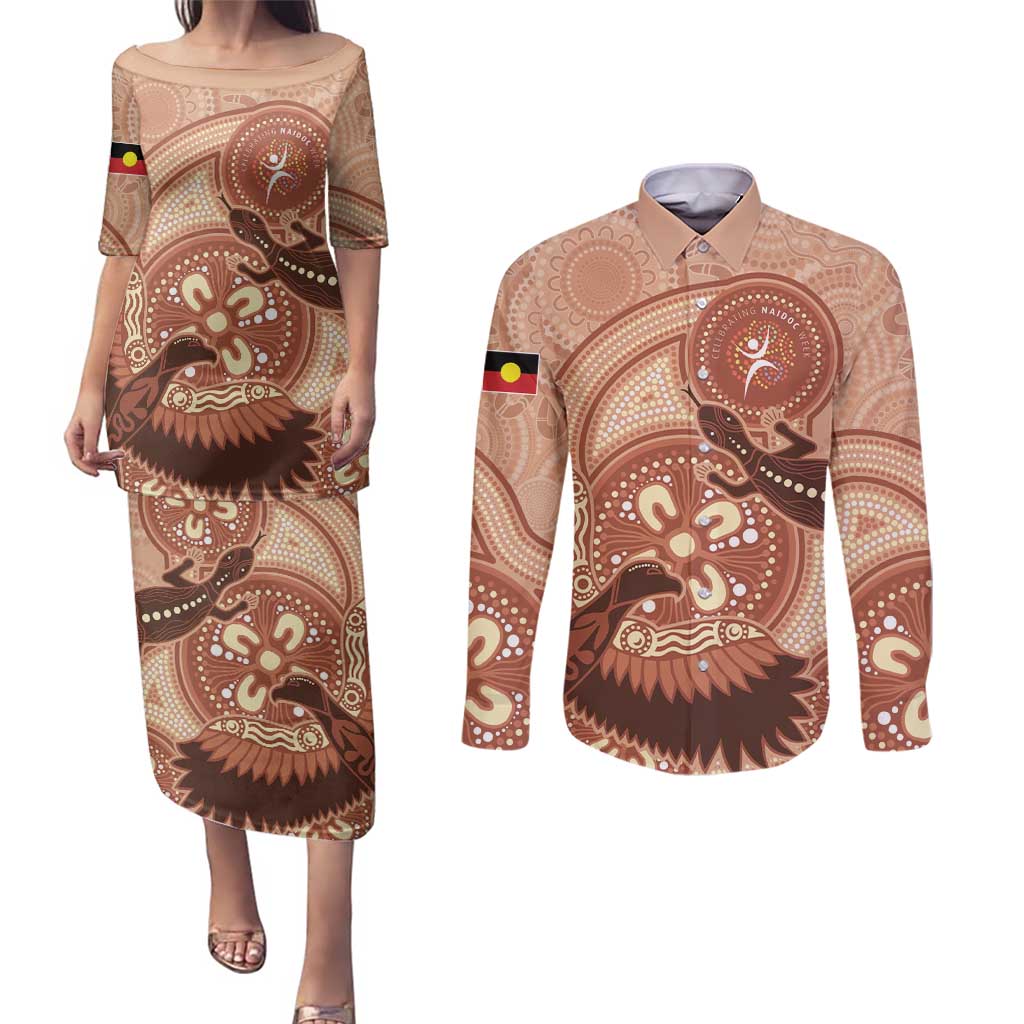 NAIDOC 2025 Strength Vision & Legacy Couples Matching Puletasi and Long Sleeve Button Shirt Future Dreaming - Taupe