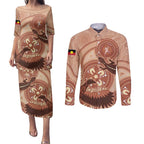 NAIDOC 2025 Strength Vision & Legacy Couples Matching Puletasi and Long Sleeve Button Shirt Future Dreaming - Taupe