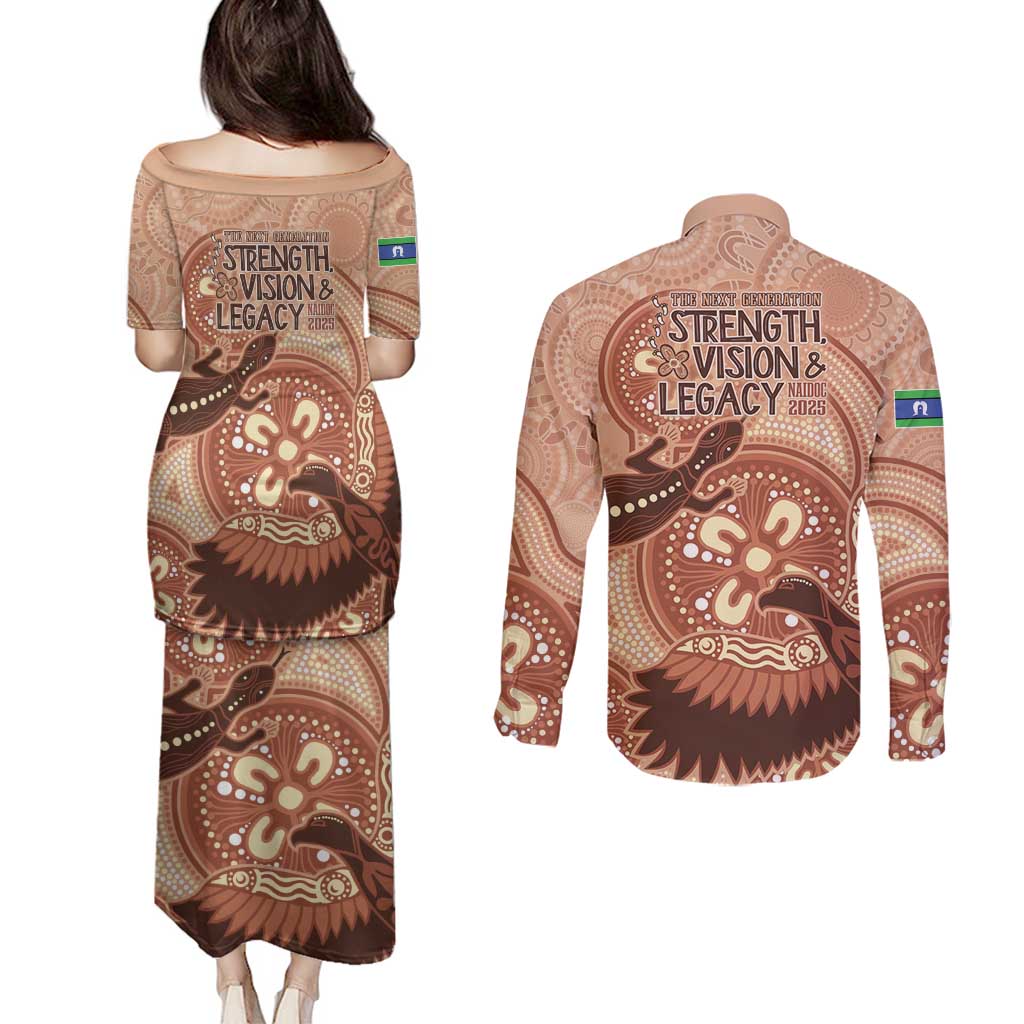 NAIDOC 2025 Strength Vision & Legacy Couples Matching Puletasi and Long Sleeve Button Shirt Future Dreaming - Taupe