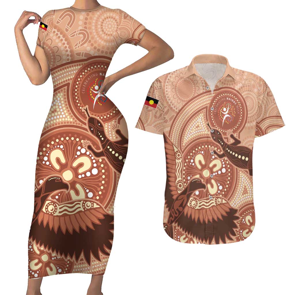 NAIDOC 2025 Strength Vision & Legacy Couples Matching Short Sleeve Bodycon Dress and Hawaiian Shirt Future Dreaming - Taupe