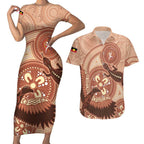 NAIDOC 2025 Strength Vision & Legacy Couples Matching Short Sleeve Bodycon Dress and Hawaiian Shirt Future Dreaming - Taupe
