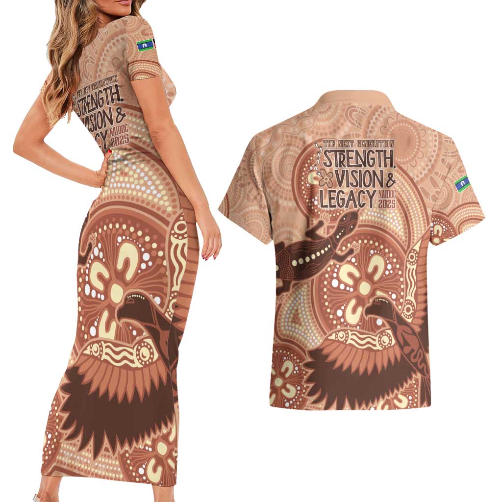 NAIDOC 2025 Strength Vision & Legacy Couples Matching Short Sleeve Bodycon Dress and Hawaiian Shirt Future Dreaming - Taupe