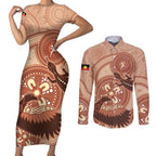 NAIDOC 2025 Strength Vision & Legacy Couples Matching Short Sleeve Bodycon Dress and Long Sleeve Button Shirt Future Dreaming - Taupe