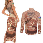 NAIDOC 2025 Strength Vision & Legacy Couples Matching Short Sleeve Bodycon Dress and Long Sleeve Button Shirt Future Dreaming - Taupe