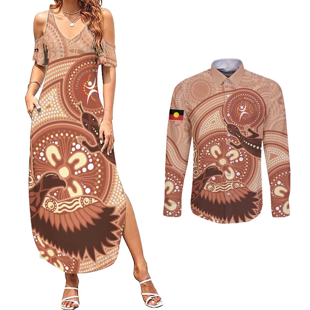 NAIDOC 2025 Strength Vision & Legacy Couples Matching Summer Maxi Dress and Long Sleeve Button Shirt Future Dreaming - Taupe