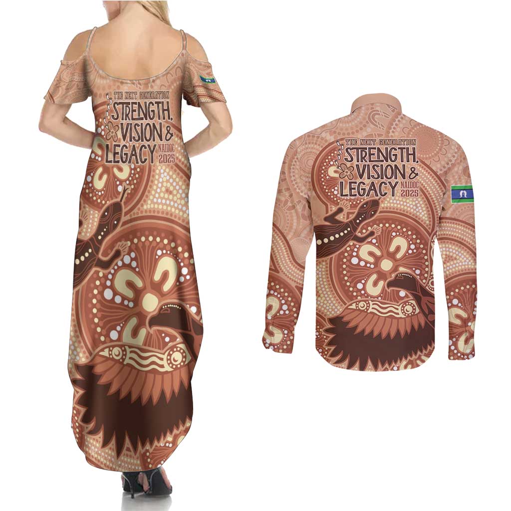 NAIDOC 2025 Strength Vision & Legacy Couples Matching Summer Maxi Dress and Long Sleeve Button Shirt Future Dreaming - Taupe