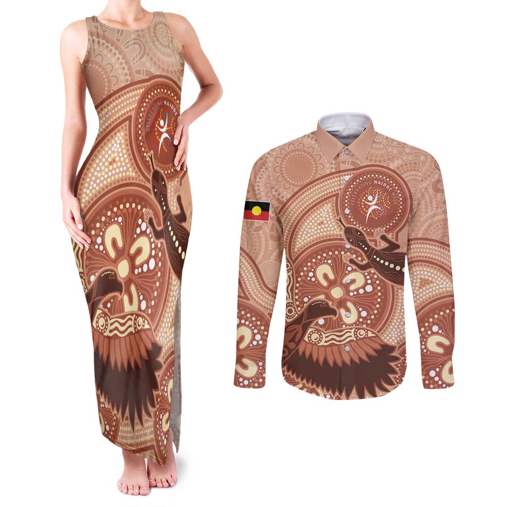 NAIDOC 2025 Strength Vision & Legacy Couples Matching Tank Maxi Dress and Long Sleeve Button Shirt Future Dreaming - Taupe
