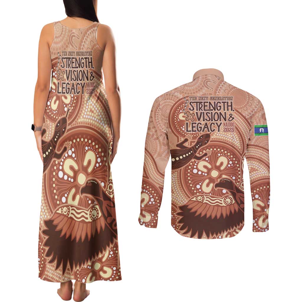 NAIDOC 2025 Strength Vision & Legacy Couples Matching Tank Maxi Dress and Long Sleeve Button Shirt Future Dreaming - Taupe
