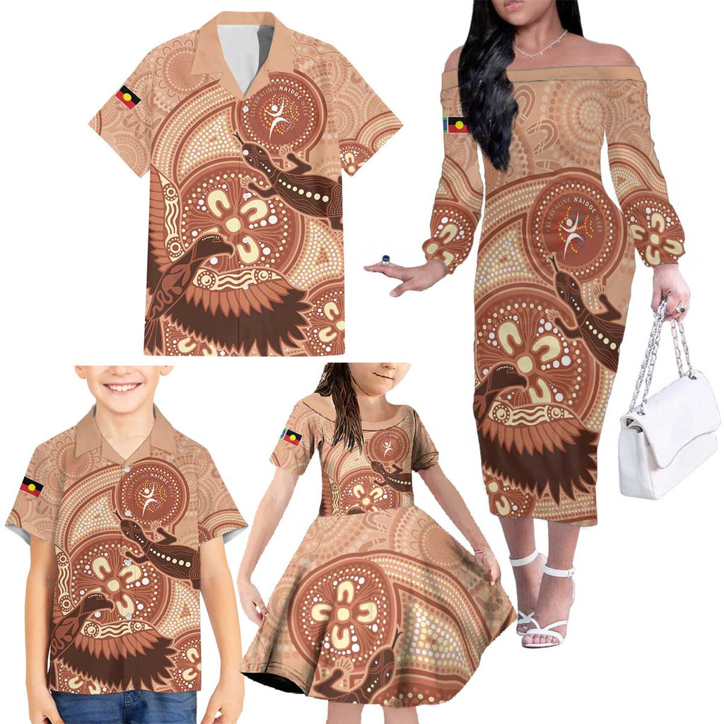 NAIDOC 2025 Strength Vision & Legacy Family Matching Off The Shoulder Long Sleeve Dress and Hawaiian Shirt Future Dreaming - Taupe