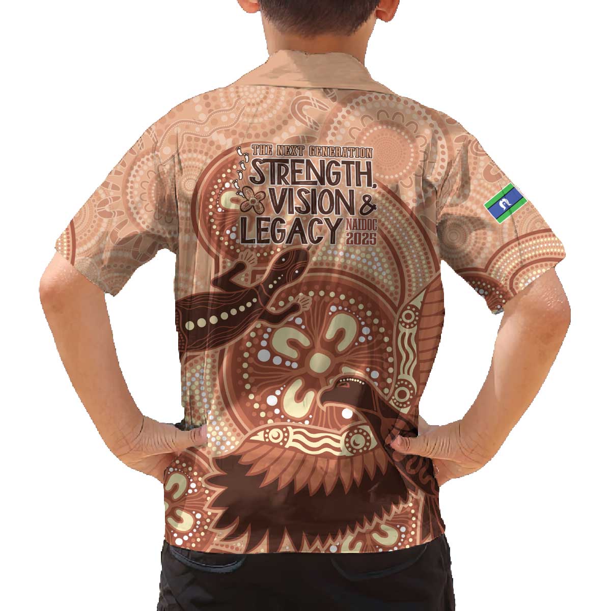 NAIDOC 2025 Strength Vision & Legacy Family Matching Off The Shoulder Long Sleeve Dress and Hawaiian Shirt Future Dreaming - Taupe