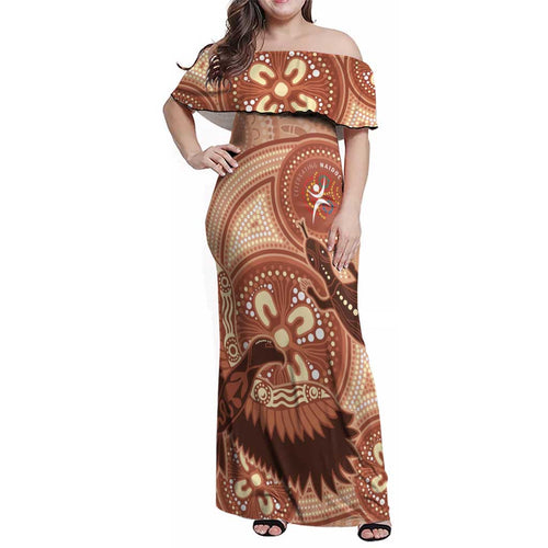 NAIDOC 2025 Strength Vision & Legacy Family Matching Off Shoulder Maxi Dress and Hawaiian Shirt Future Dreaming - Taupe