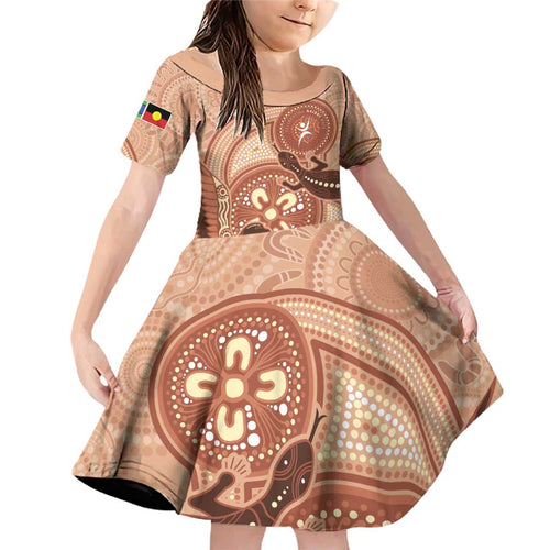 NAIDOC 2025 Strength Vision & Legacy Family Matching Off Shoulder Short Dress and Hawaiian Shirt Future Dreaming - Taupe