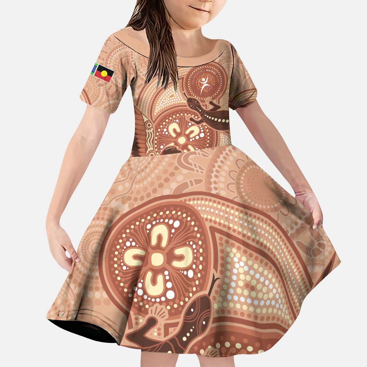 NAIDOC 2025 Strength Vision & Legacy Kid Short Sleeve Dress Future Dreaming - Taupe