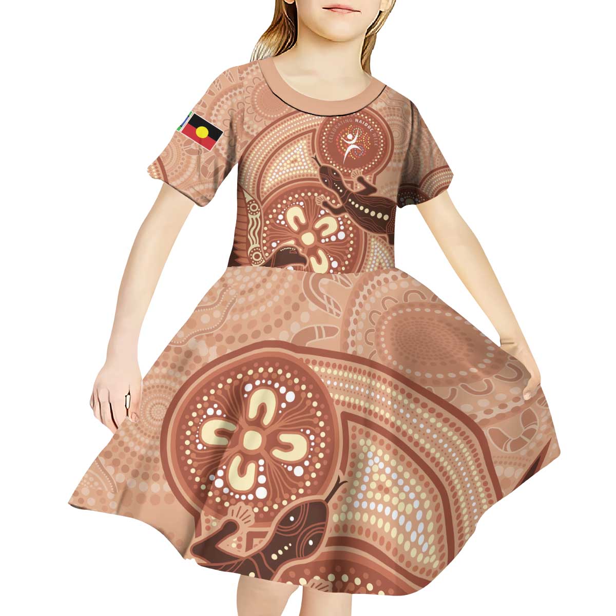 NAIDOC 2025 Strength Vision & Legacy Kid Short Sleeve Dress Future Dreaming - Taupe